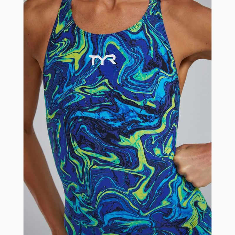 Costum de baie întreg pentru femei TYR Thresher Open Back Hyperblitz blue/green 5