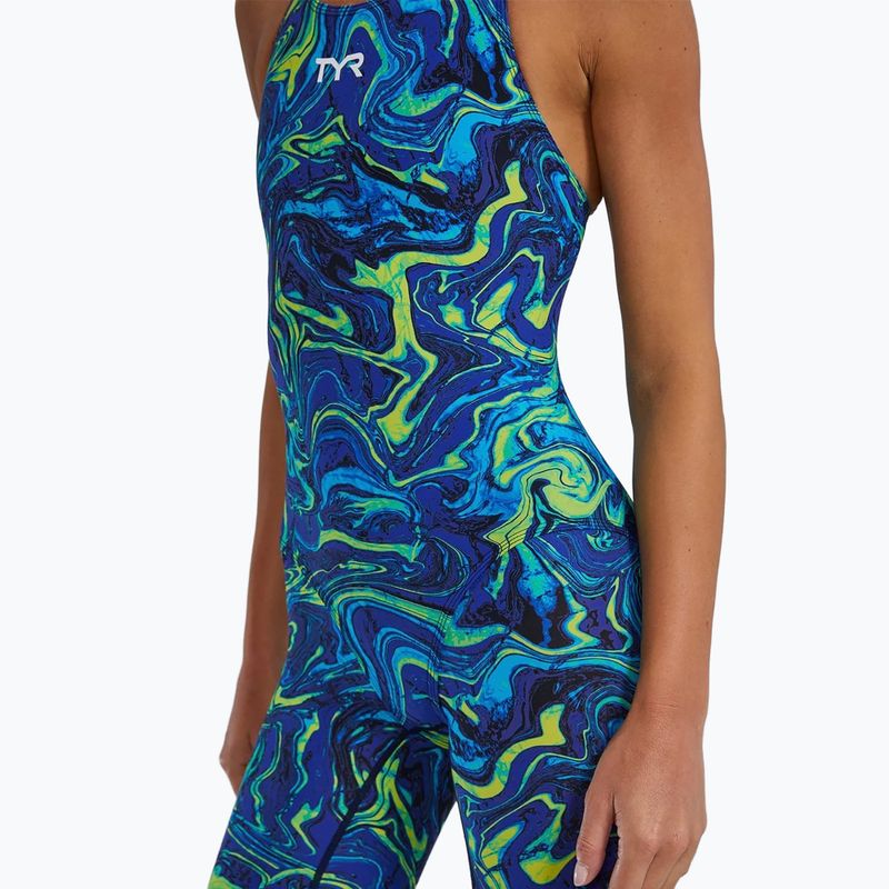 Costum de baie întreg pentru femei TYR Thresher Open Back Hyperblitz blue/green 7