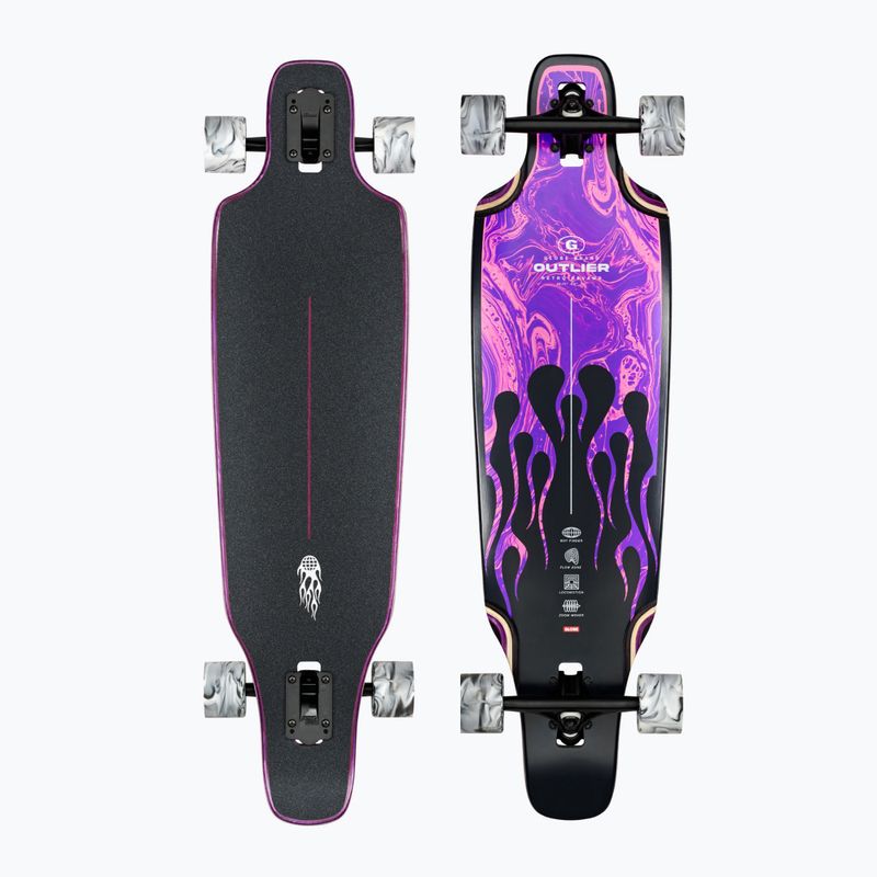 Skateboard longboard Globe Outlier purple flames
