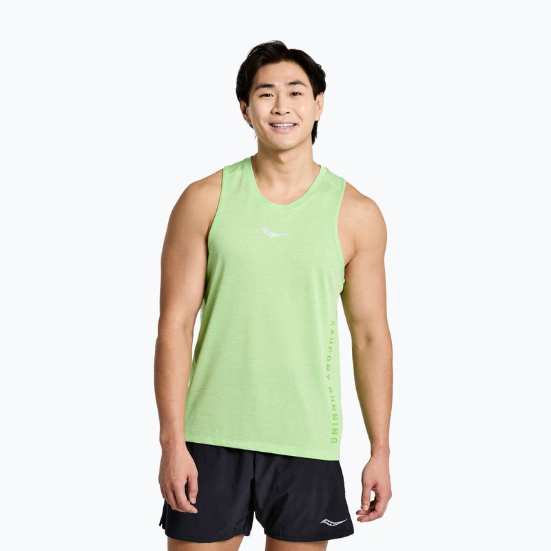 Bărbați Saucony Stopwatch Graphics Singlet cămașă de alergare de alergare verde SAM800325-INHS3