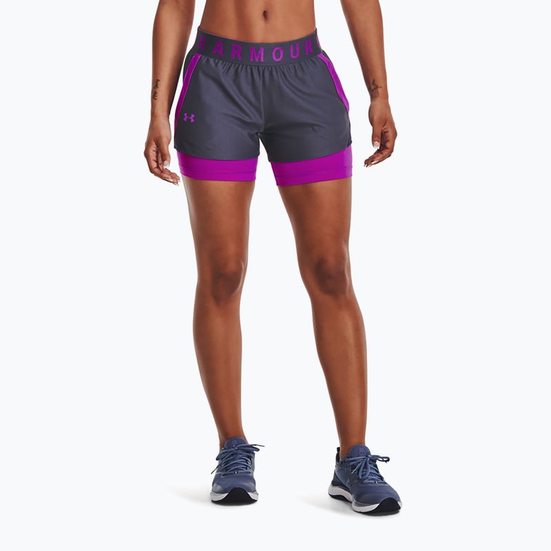 Under Armour Play Up pantaloni scurți de antrenament 2 în 1 pentru femei albastru marin și violet 1351981