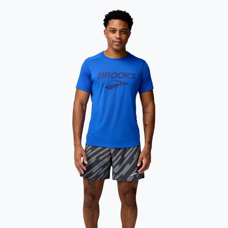 Tricou de alergare pentru bărbați Brooks Distance 3.0 neo blue/brooks logo 2