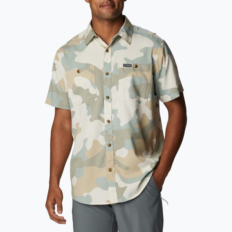Tricou de trekking pentru bărbați Columbia Utilizer Printed Woven SS Niagara Mod Camo 1990825