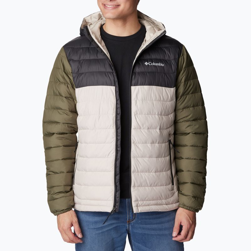Jachetă cu glugă Columbia Powder Lite cu glugă pentru bărbați, de culoare închisă, de culoare verde piatră/shark/stone green