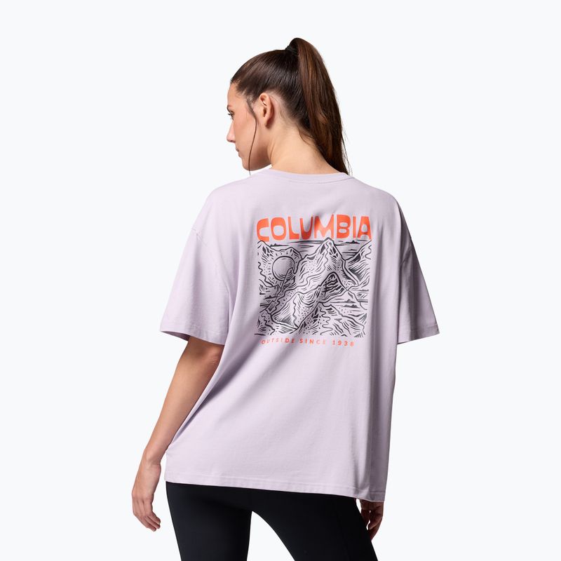 Tricou de trekking pentru femei Columbia Rolling Bend Graphic Oversized Tee lavender pearl/mountainview 3