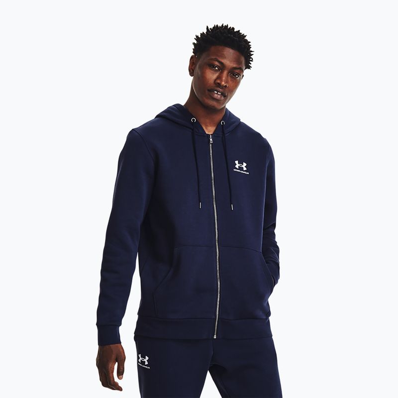 Hanorac pentru bărbați  Under Armour Essential Fleece FZ Hood midnight navy/white