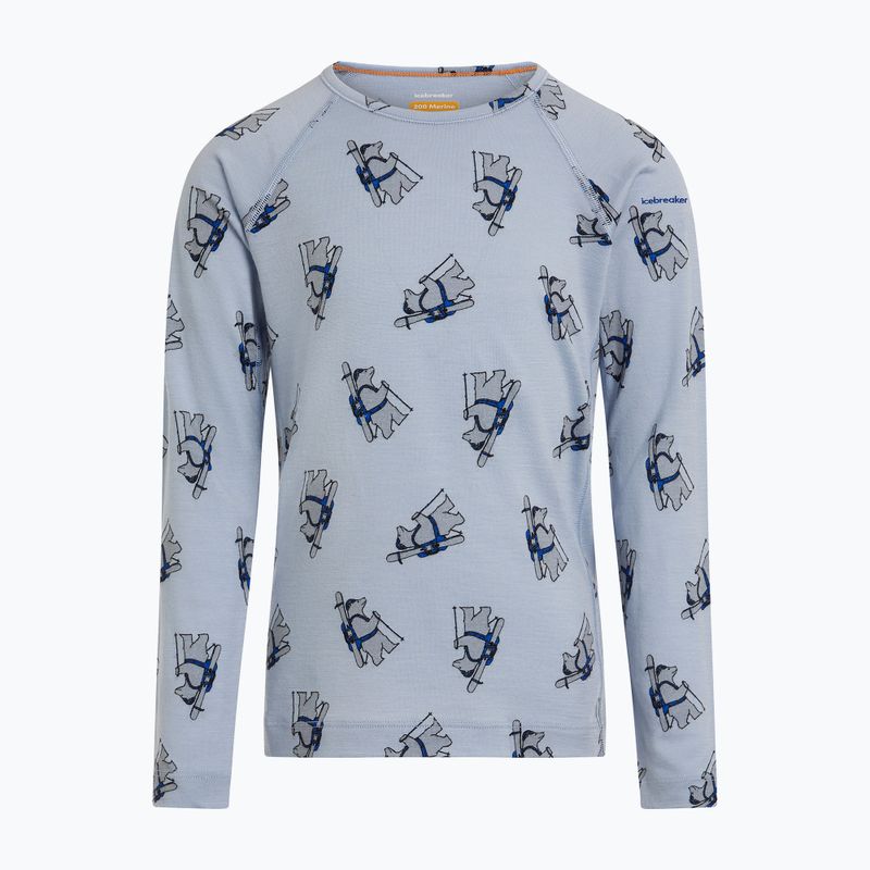 Bluză termoactivă pentru copii Icebreaker Merino 200 Oasis Crewe Bear Tour Zinc Blue/Aop