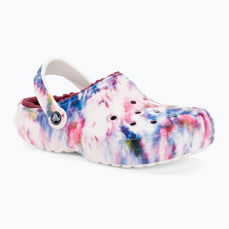 Șlapi de femei Crocs Classic Lined Tie Dye Clog bordeaux/multi pentru femei 2