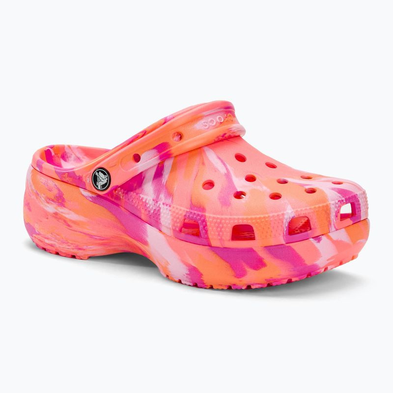 Șlapi de femei Crocs Classic Platform Marbled guava/multi pentru femei