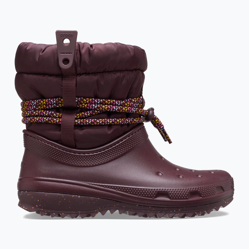 Cizme de zăpadă Crocs Classic Neo Puff Luxe pentru femei, de culoare vișinie închisă 9
