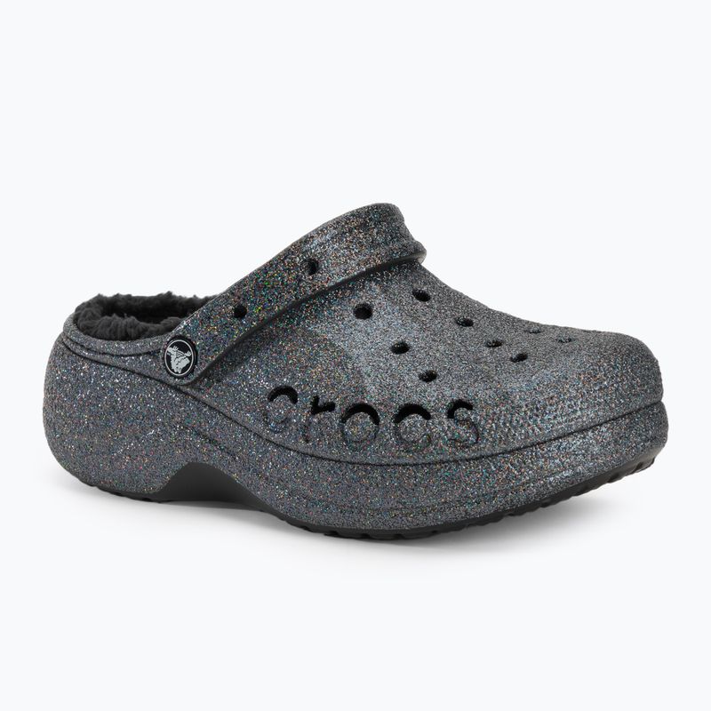 Papuci pentru femei Crocs Baya Platform Lined Glitter Clog black giltter