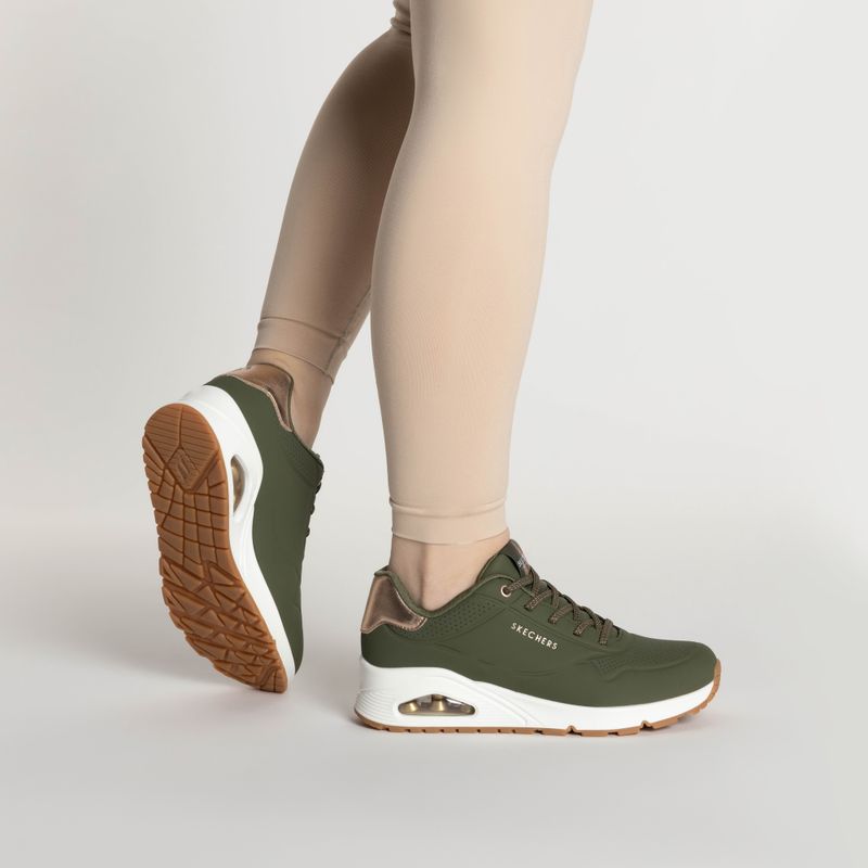 Încălțăminte pentru femei SKECHERS Uno Shimmer Away olive/rose gold/mesh 2