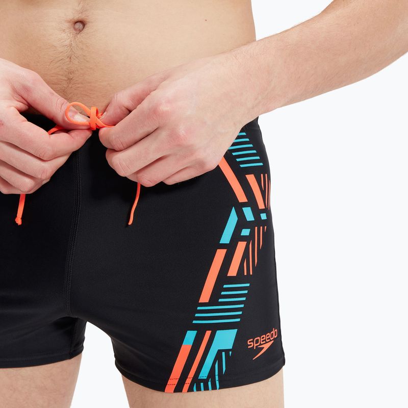 Pantaloni scurți de înot Speedo Tech Print pentru bărbați, negru/portocaliu 8