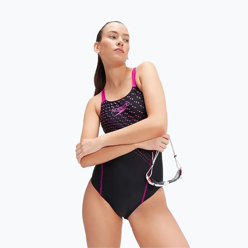 Speedo Medley Logo 1 Piece costum de baie pentru femei negru/violet 9