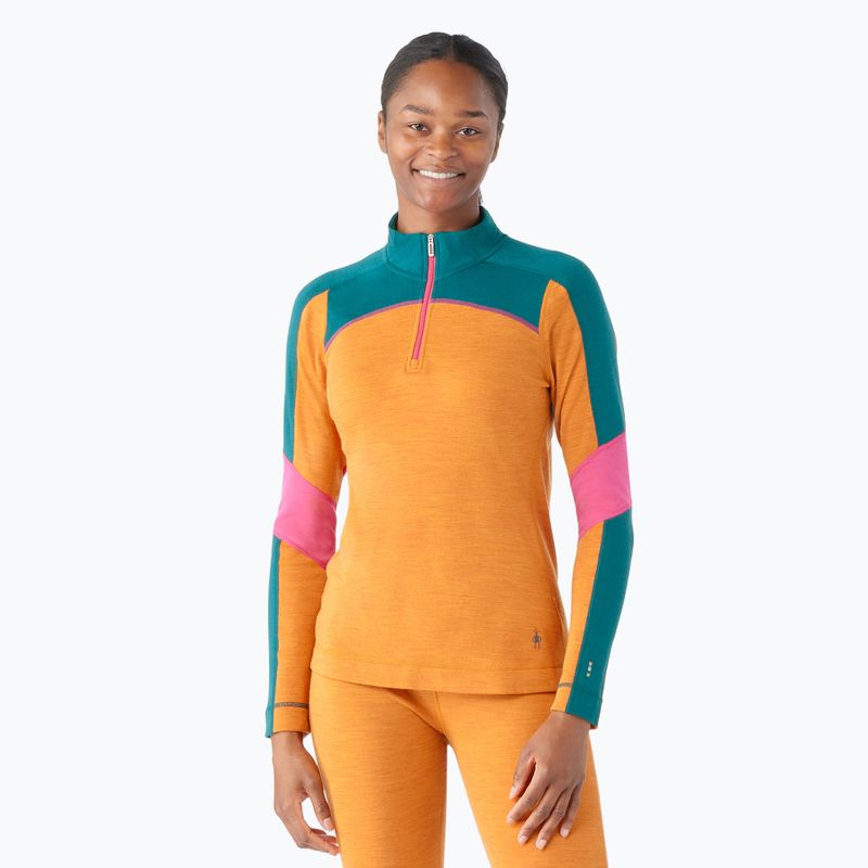 Longsleeve termoactiv pentru femei Smartwool Merino Baselayer Colorblock 1/4 Zip Boxed marmalade