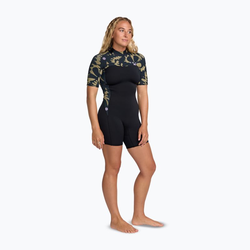 Costum de înot pentru femei ROXY 2.0 mm Swell Natural Back Zip SS Springsuit black floral 3
