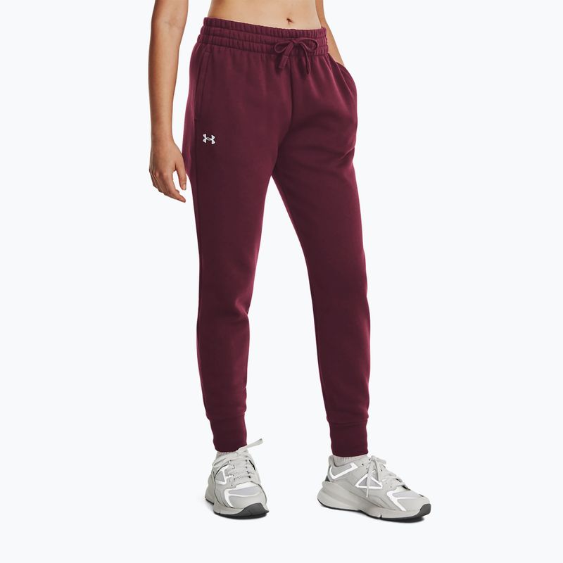 Pantaloni de trekking pentru femei Under Armour Rival Fleece dark maroon/white