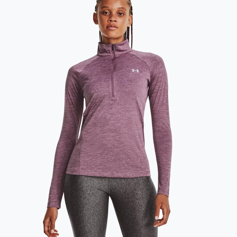 Tricou Under Armour Tech 1/2 Zip pentru femei - Twist misty purple/fresh orchid/metallic silver