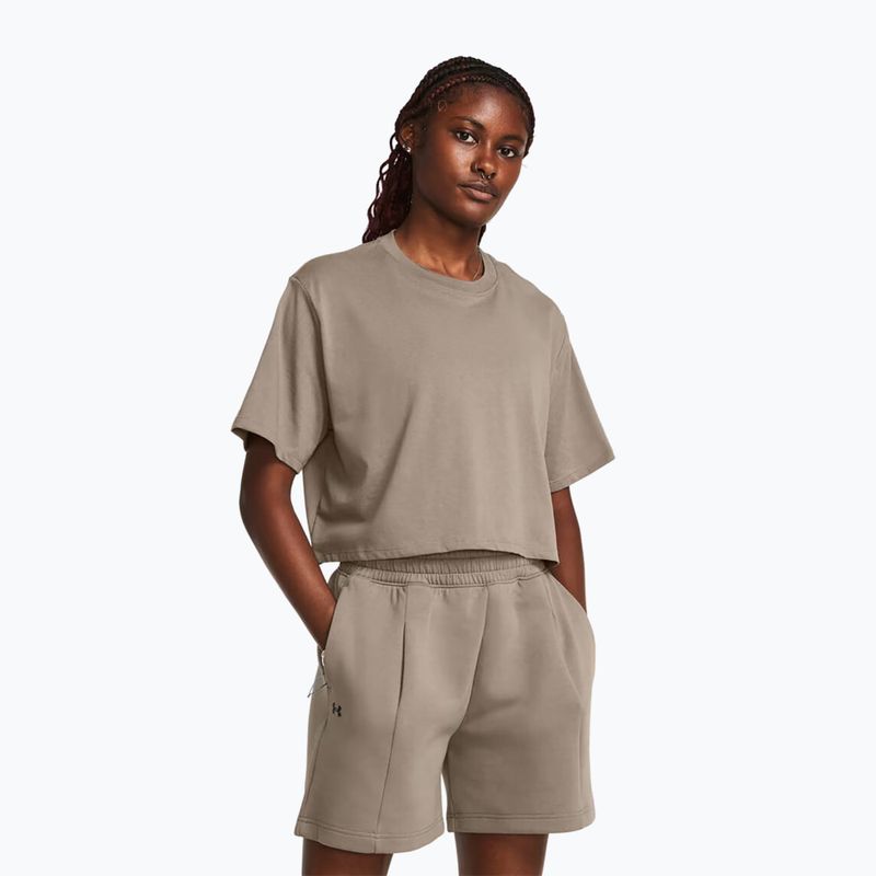 Tricou de antrenament pentru femei Under Armour Campus Boxy Crop taupe dusk/black