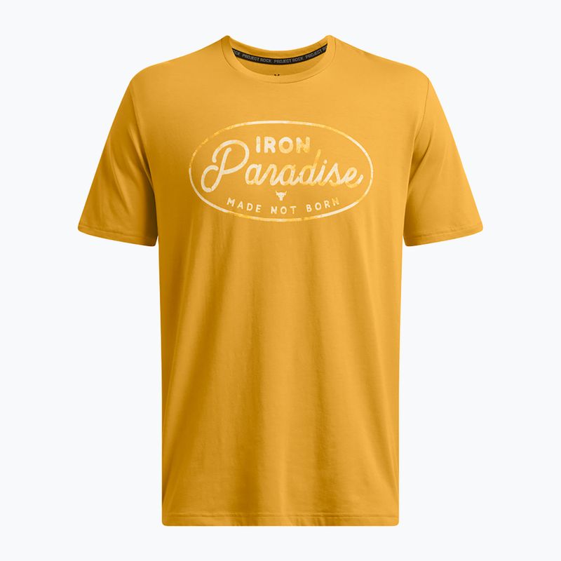 Tricou de antrenament pentru bărbați Under Armour Project Rock Made Not Born golden yellow/steeltown gold