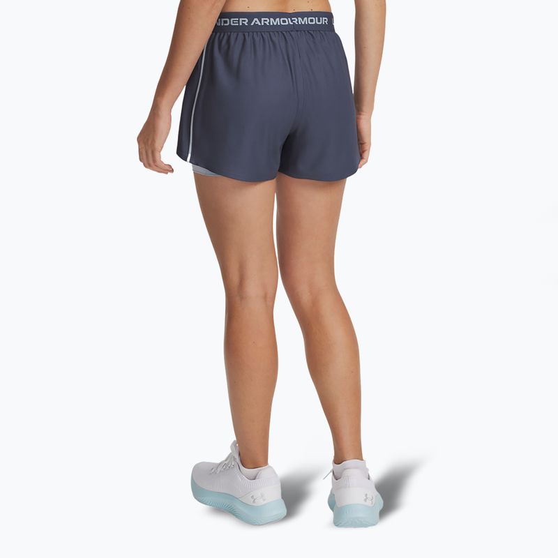 Pantaloni scurți de antrenament pentru femei Under Armour Tech Play Up 2in1 downpour gray / harbor blue / harbor blue 3