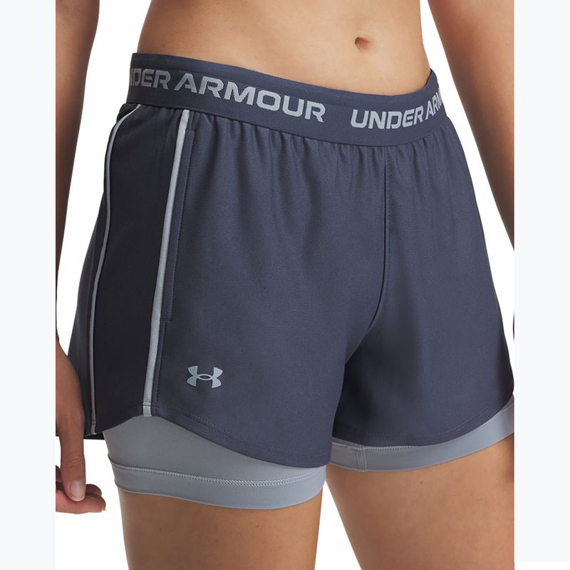 Pantaloni scurți de antrenament pentru femei Under Armour Tech Play Up 2in1 downpour gray / harbor blue / harbor blue 4