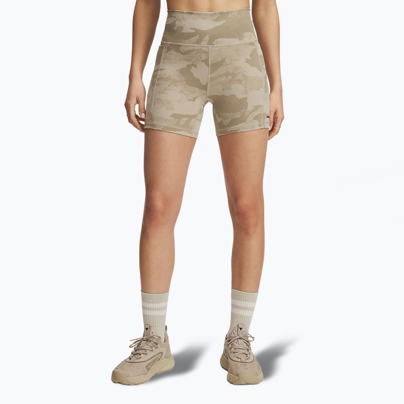 Pantaloni scurți de antrenament pentru femei Under Armour Project Rock Middy city khaki / black