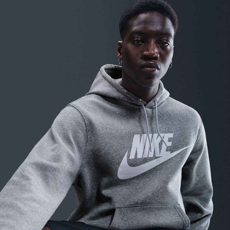 Bluză pentru bărbați Nike Club Pullover Hoodie dark grey heather/light smoke grey/white 6