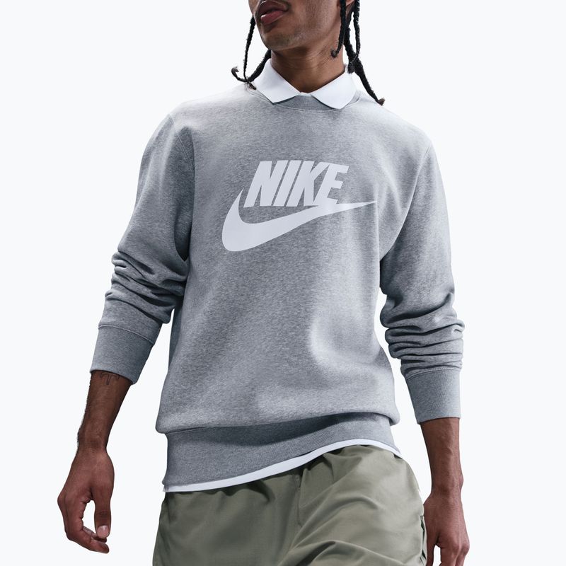 Bluză pentru bărbați Nike Sportswear Club Graphic Fleece Crew dark grey heather/white 4