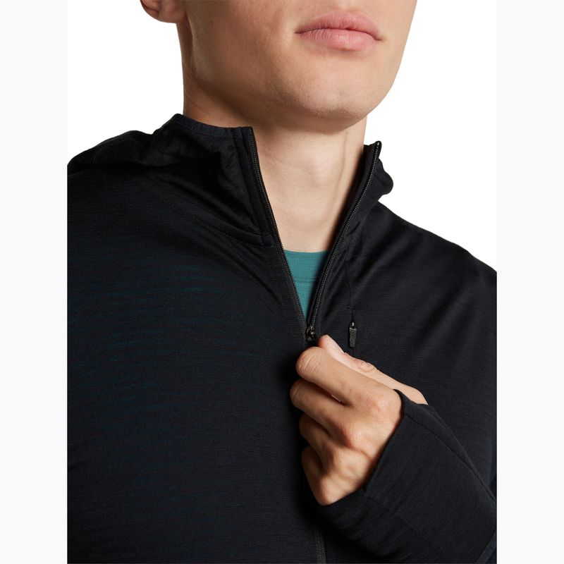 Bluză de trekking pentru bărbați Icebreaker Merino 200 Realfleece Descender Half Zip Hoodie black 8