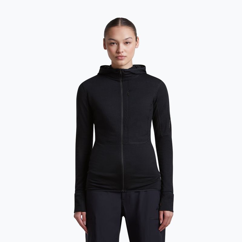 Bluză de trekking pentru femei Icebreaker Merino 200 Realfleece Descender Half Zip Hoodie black