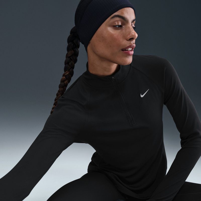 Bluză cu mânecă lungă de alergare pentru femei Nike Tempo Swoosh Run Dri-Fit 1/4-Zip black/white 4