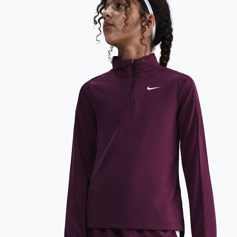 Bluză cu mânecă lungă de antrenament pentru copii Nike Dri-Fit 1/4 Zip bordeaux/white 4