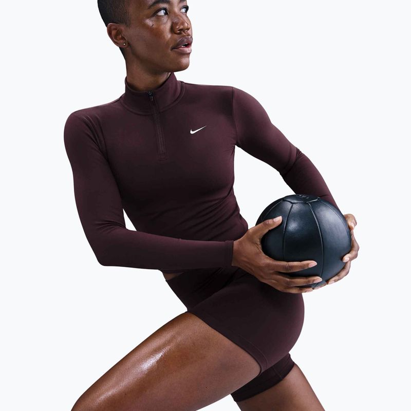 Tricou pentru femei Nike One Fitted Dri-Fit 1/4 Zip Mid Layer burgundy crush/white 5