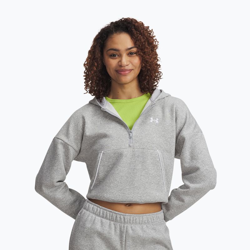 Hanorac pentru femei Under Armour Rival Fleece Piped HZ Hoodie mod gray light heather/white