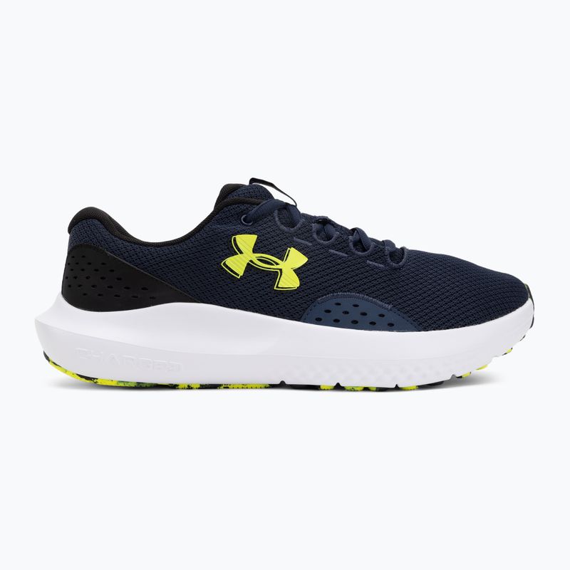 Pantofi de alergare pentru bărbați Under Armour Charged Surge 4 washed navy/black/high vis yellow 2