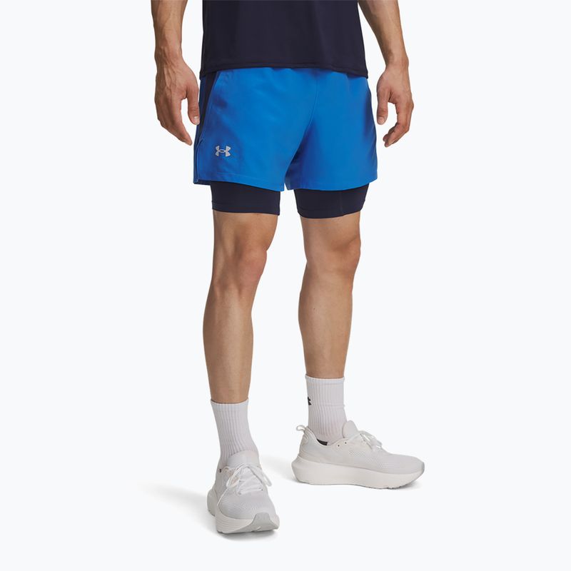 Pantaloni scurți de alergare pentru bărbați Under Armour Launch 5" 2in1 blue atlantis/washed navy/reflective