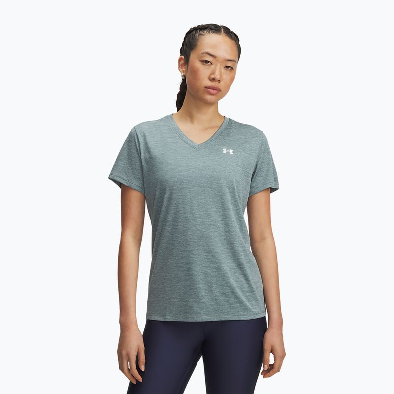 Tricou de antrenament pentru femei Under Armour Tech V-Twist jasper blue/white