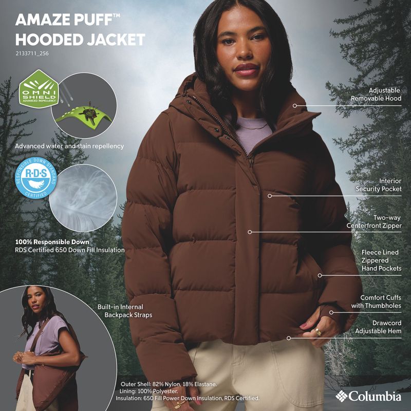 Geacă cu puf pentru femei Columbia Amaze Puff Hooded tobacco 17