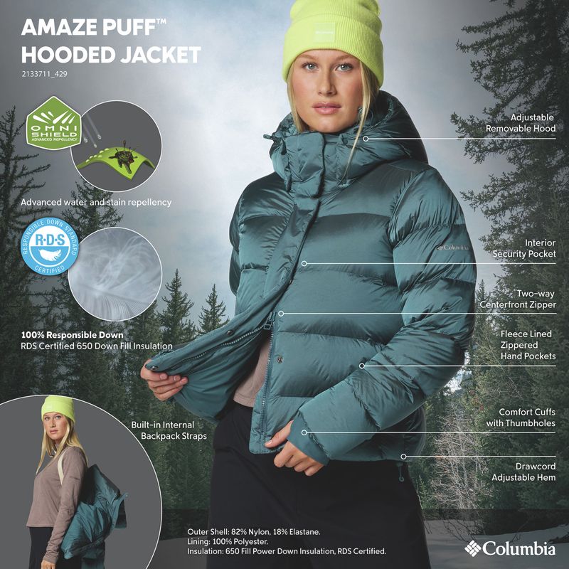Geacă cu puf pentru femei Columbia Amaze Puff Hooded everblue high shine 12