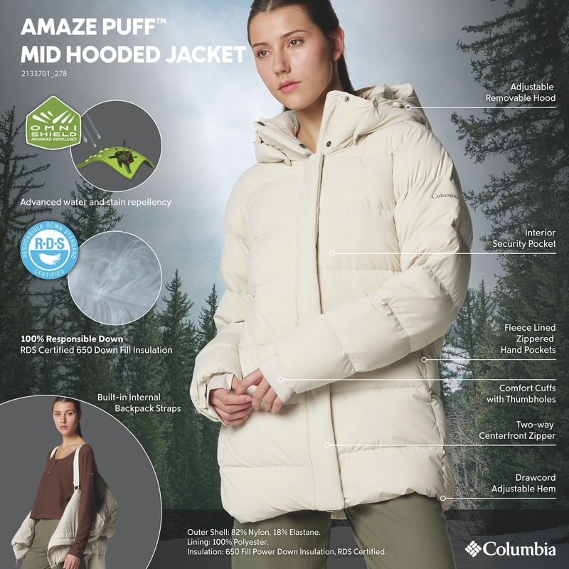 Geacă cu puf pentru femei Columbia Amaze Puff Mid Hooded dark stone 16