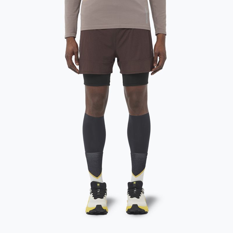 Pantaloni scurți de alergare pentru bărbați Salomon Sense 2IN1 coffee bean