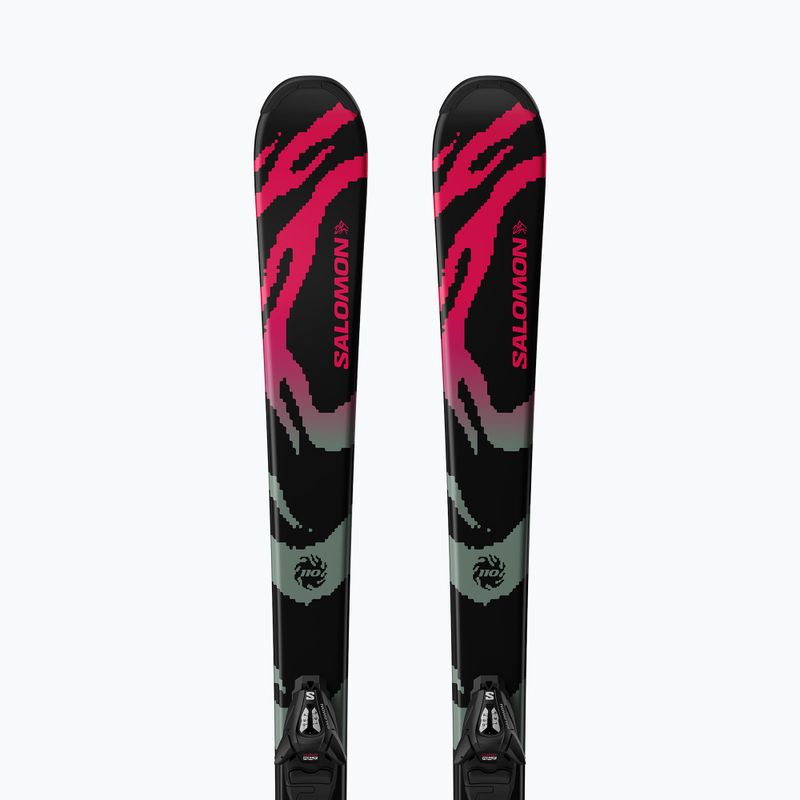Schiuri de coborâre pentru copii + legături Salomon QST Jr Black S + C5 GW black/neon punch 5