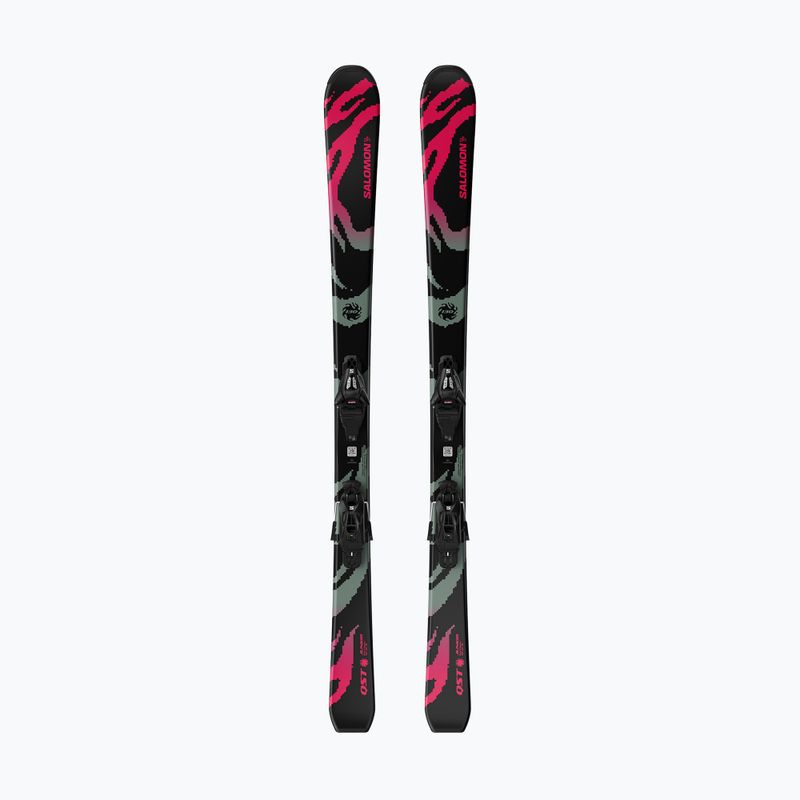 Schiuri de coborâre pentru copii + legături Salomon QST Jr Black M + C5 GW black/neon punch