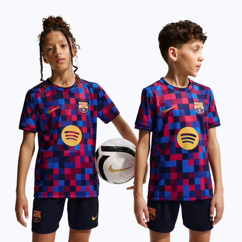 Tricou de fotbal pentru copii Nike FC Barcelona Dri-Fit Pre-Match noble red/mineral yellow