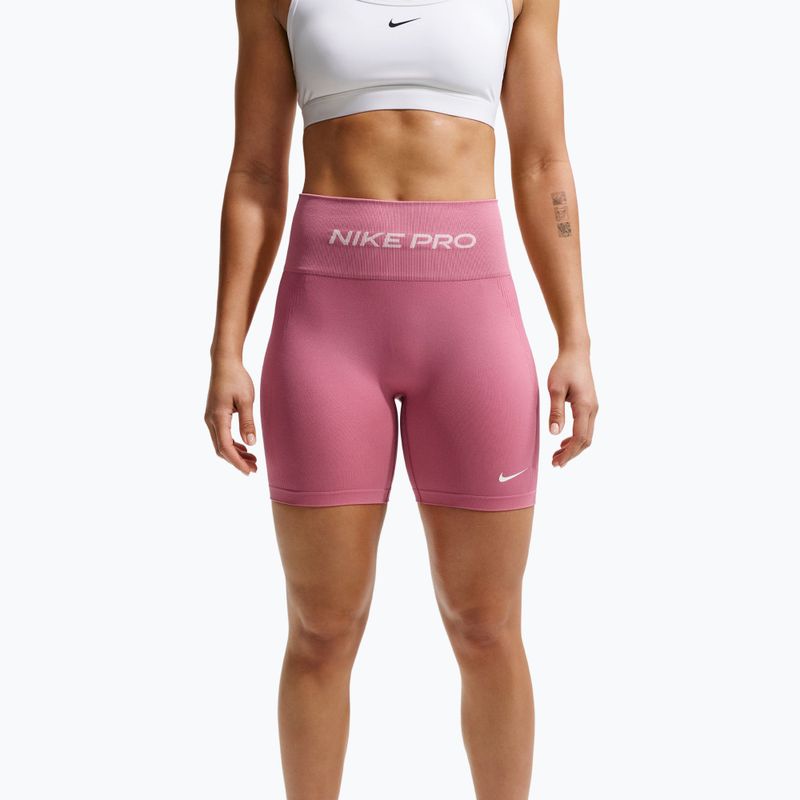 Pantaloni scurți de antrenament pentru femei Nike Pro Seamless High Waisted Biker 5" peony/white 5