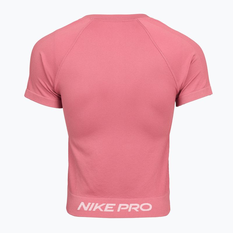 Tricou de antrenament pentru femei Nike Pro Seamless Dri-Fit peony/white 2