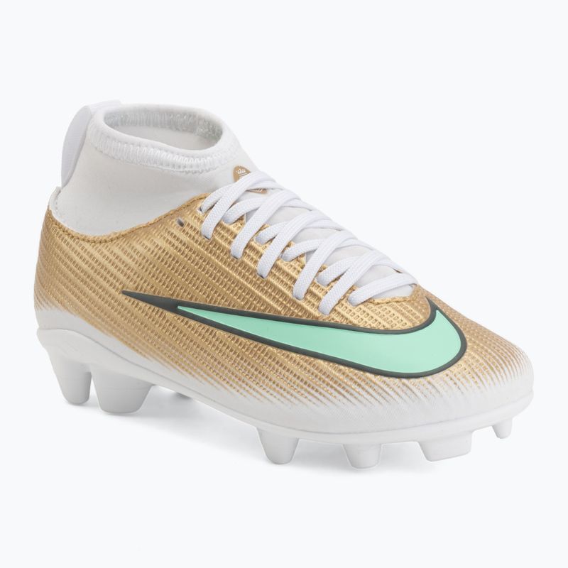 Încălțăminte de fotbal pentru copii Nike Jr. Mercurial Superfly 11 Club "Kylian Mbappé" metallic gold/green glow