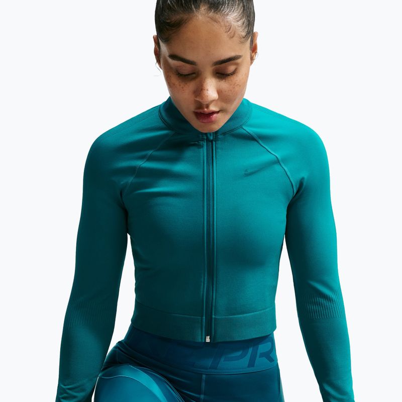 Bluză de antrenament pentru femei Nike Pro Seamless Full Zip Top bright spruce 4
