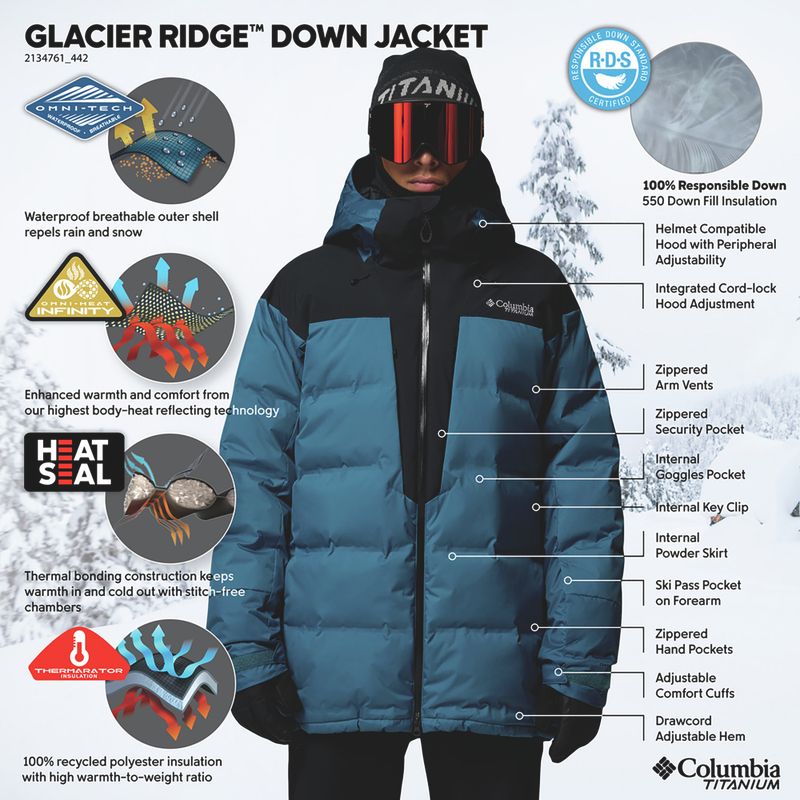 Geacă de schi pentru bărbați Columbia Glacier Ridge Down phoenix blue/black 15
